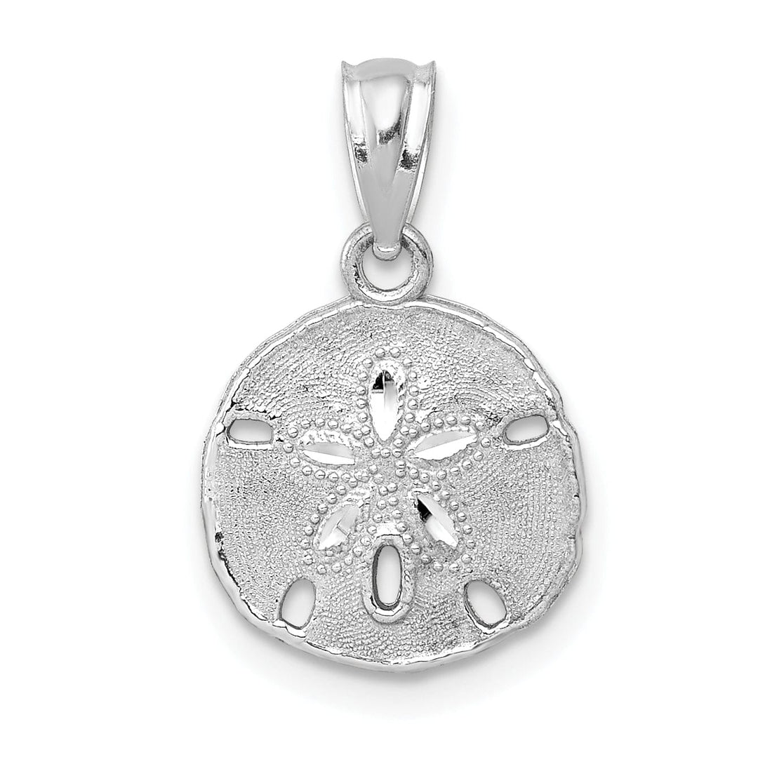 14K White Gold Solid Polished and Textured Finish Sea Sand Dollar Charm Pendant