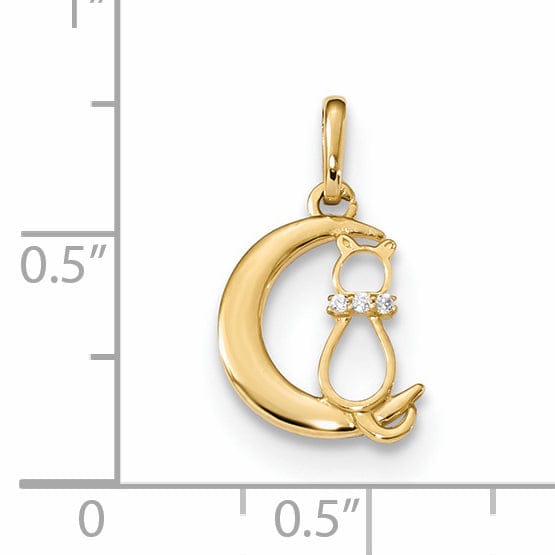 14k Yellow Gold Childrens Cat and Moon Charm
