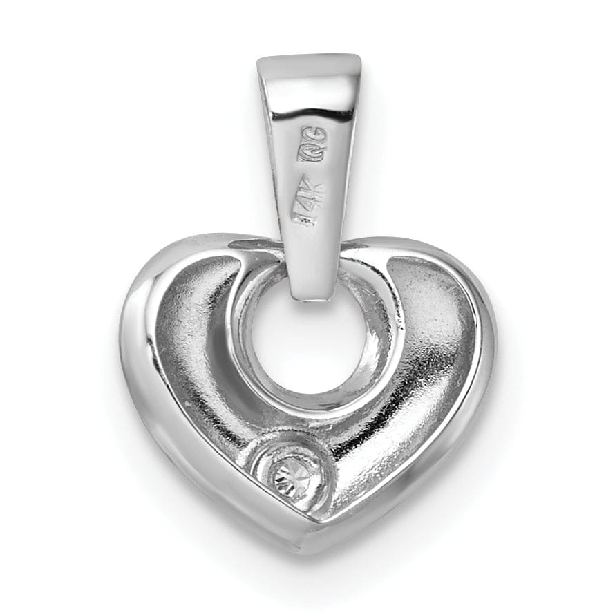14k White Gold Polished Finish Solid Cubic Zirconia 3-Dimensional Modern Style Heart Design Charm Pendant