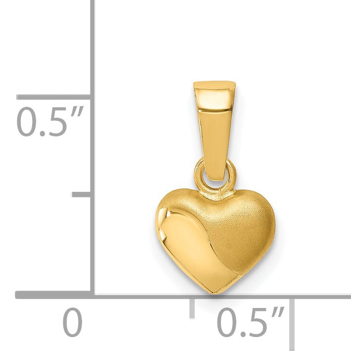 14k Yellow Gold Solid Satin, Polished Finish 3-Dimensional Puffed Swirl Heart Design Charm Pendant