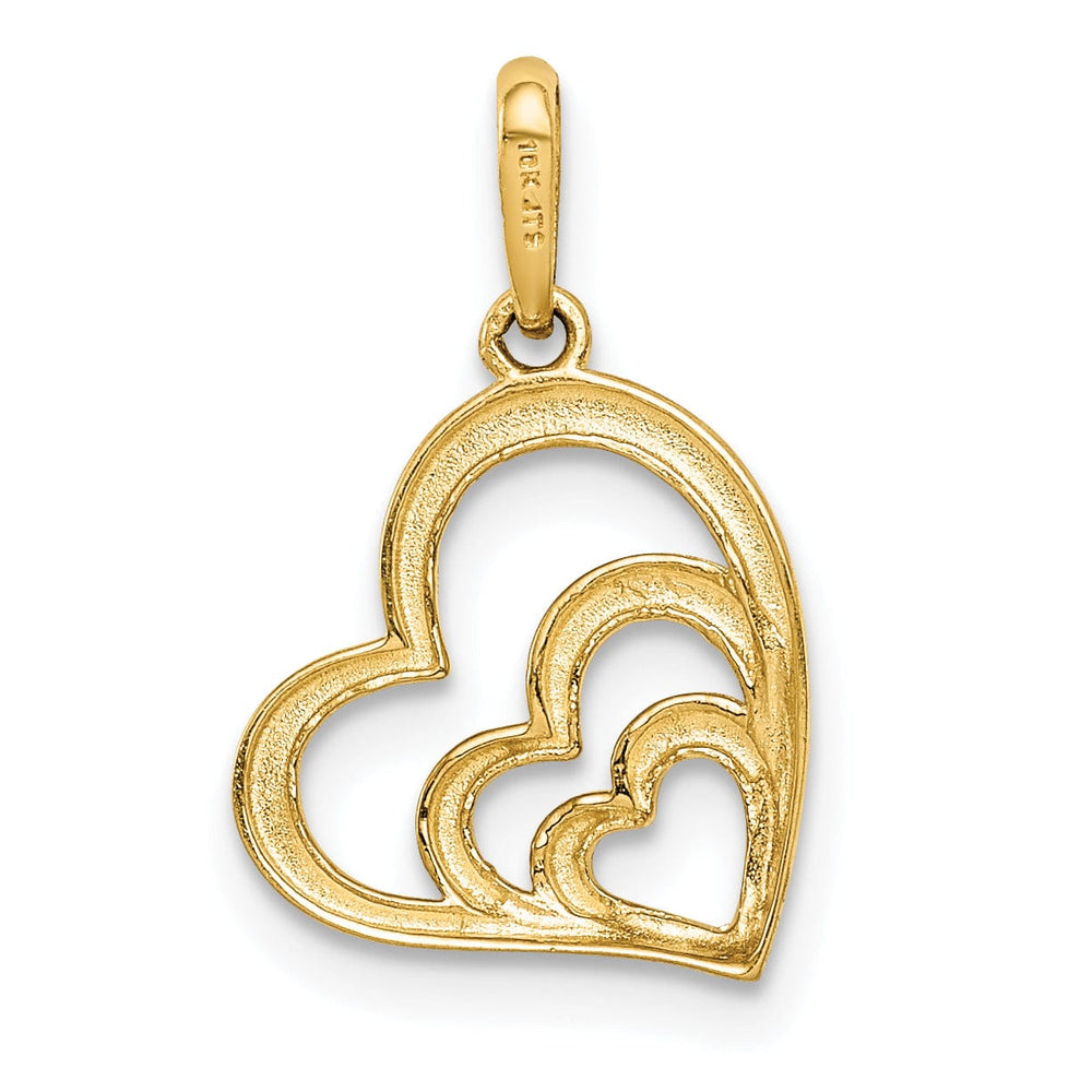 14K Yellow, Rose Gold, White Rhodium Polished Finish Solid Open Back Triple-Hearts Design Charm Pendant