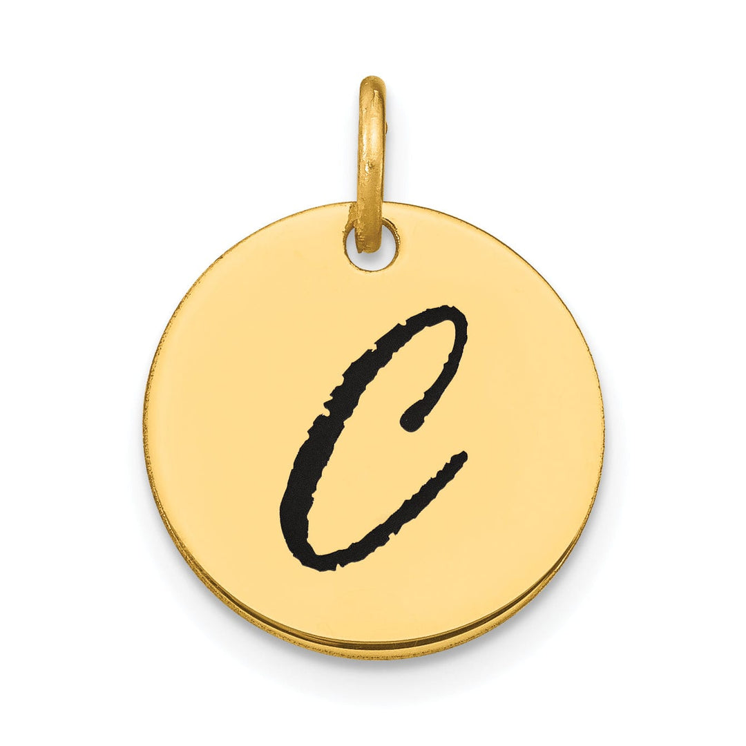 14k Yellow Gold Polished Black Epoxy Finish Letter C Initial Disk Shape Charm Pendant