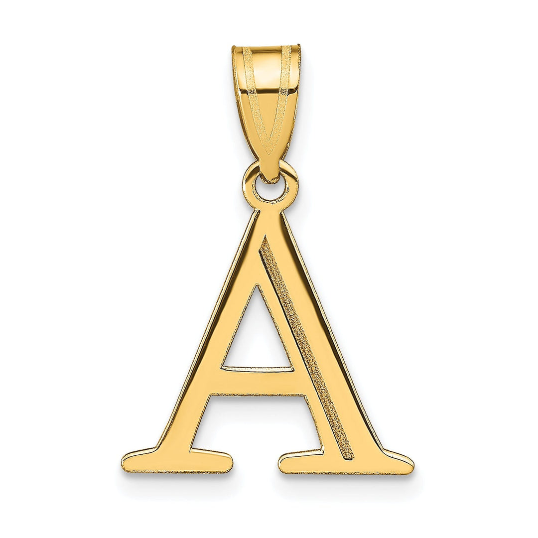 14k Yellow Gold Etched Finish Block Letter A Initial Design Pendant