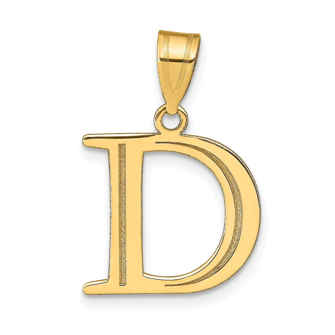 14k Yellow Gold Etched Finish Block Letter D Initial Design Pendant