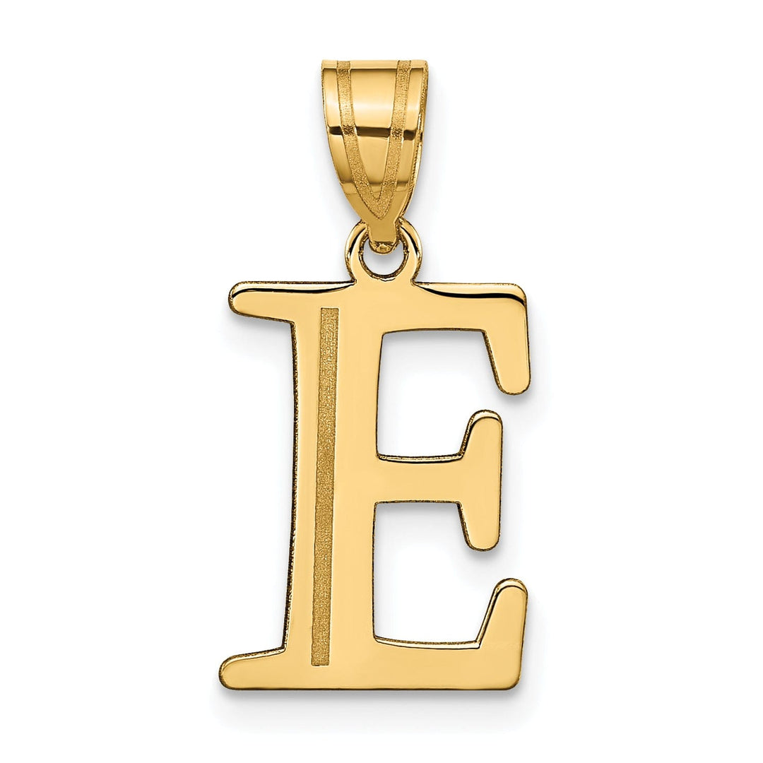 14k Yellow Gold Etched Finish Block Letter E Initial Design Pendant
