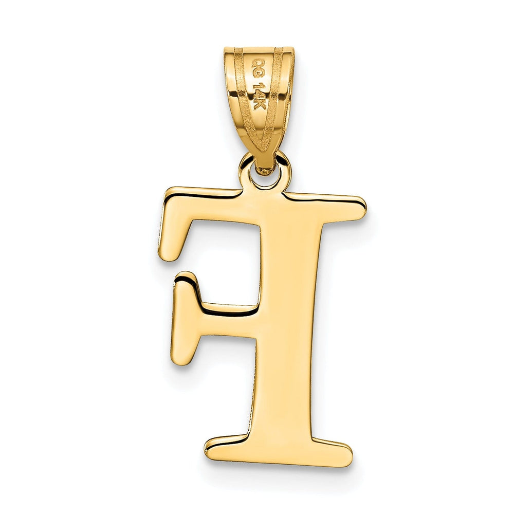 14k Yellow Gold Etched Finish Block Letter F Initial Design Pendant