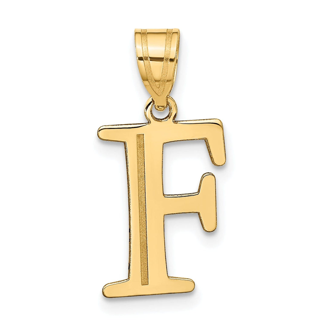 14k Yellow Gold Etched Finish Block Letter F Initial Design Pendant