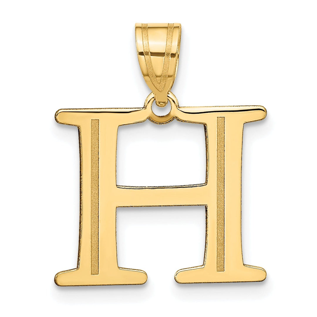 14k Yellow Gold Etched Finish Block Letter H Initial Design Pendant