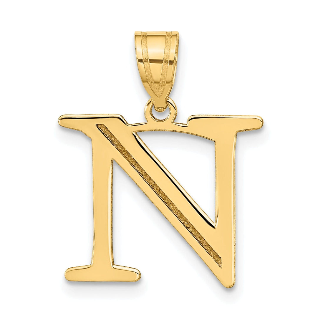 14k Yellow Gold Etched Finish Block Letter N Initial Design Pendant