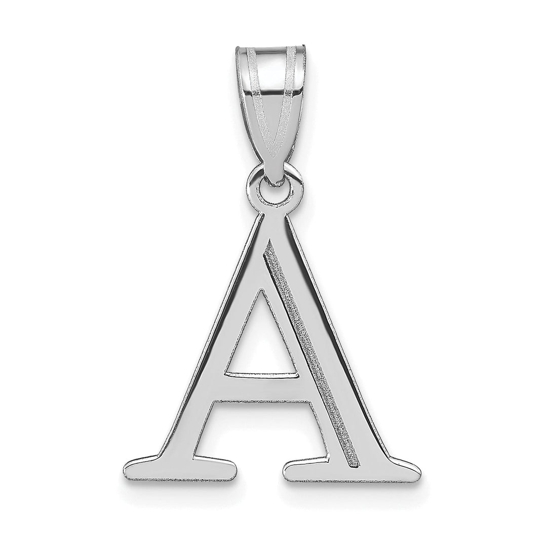 14k White Gold Etched Finish Block Letter A Initial Design Pendant