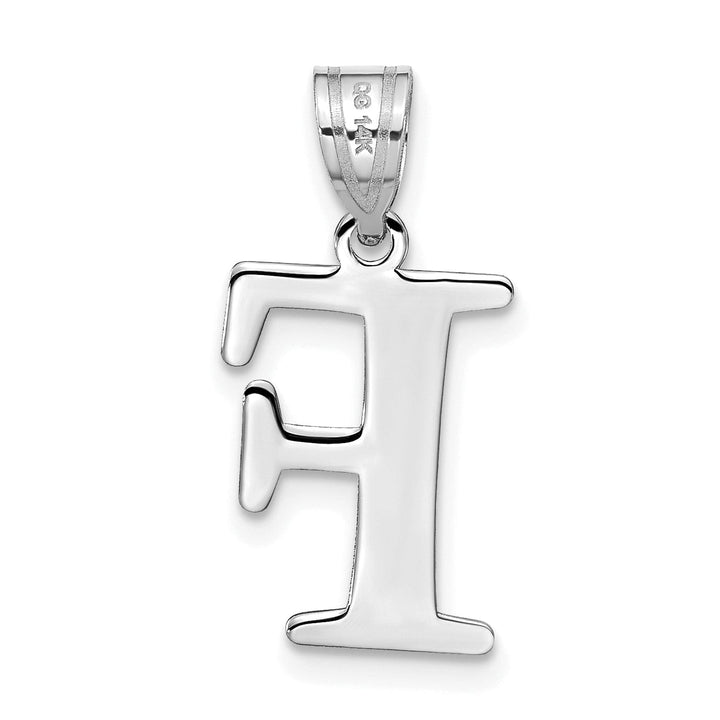 14k White Gold Etched Finish Block Letter F Initial Design Pendant