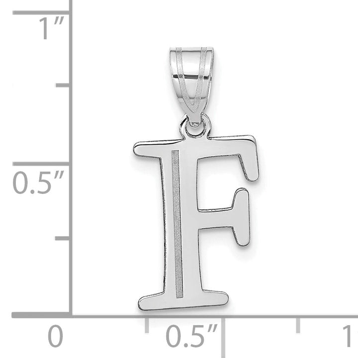 14k White Gold Etched Finish Block Letter F Initial Design Pendant