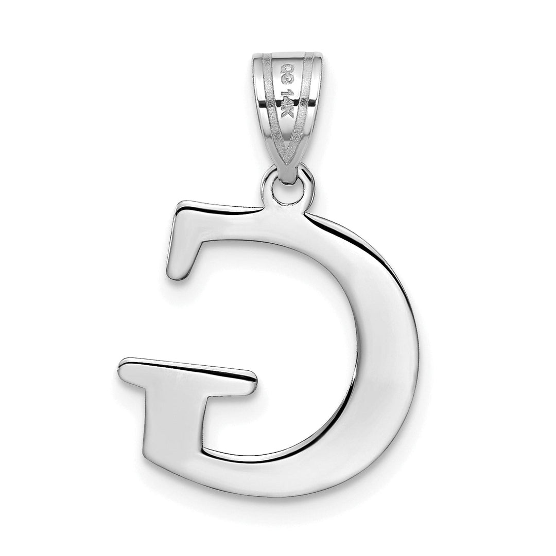 14k White Gold Etched Finish Block Letter G Initial Design Pendant