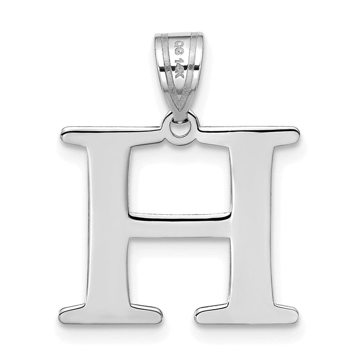 14k White Gold Etched Finish Block Letter H Initial Design Pendant