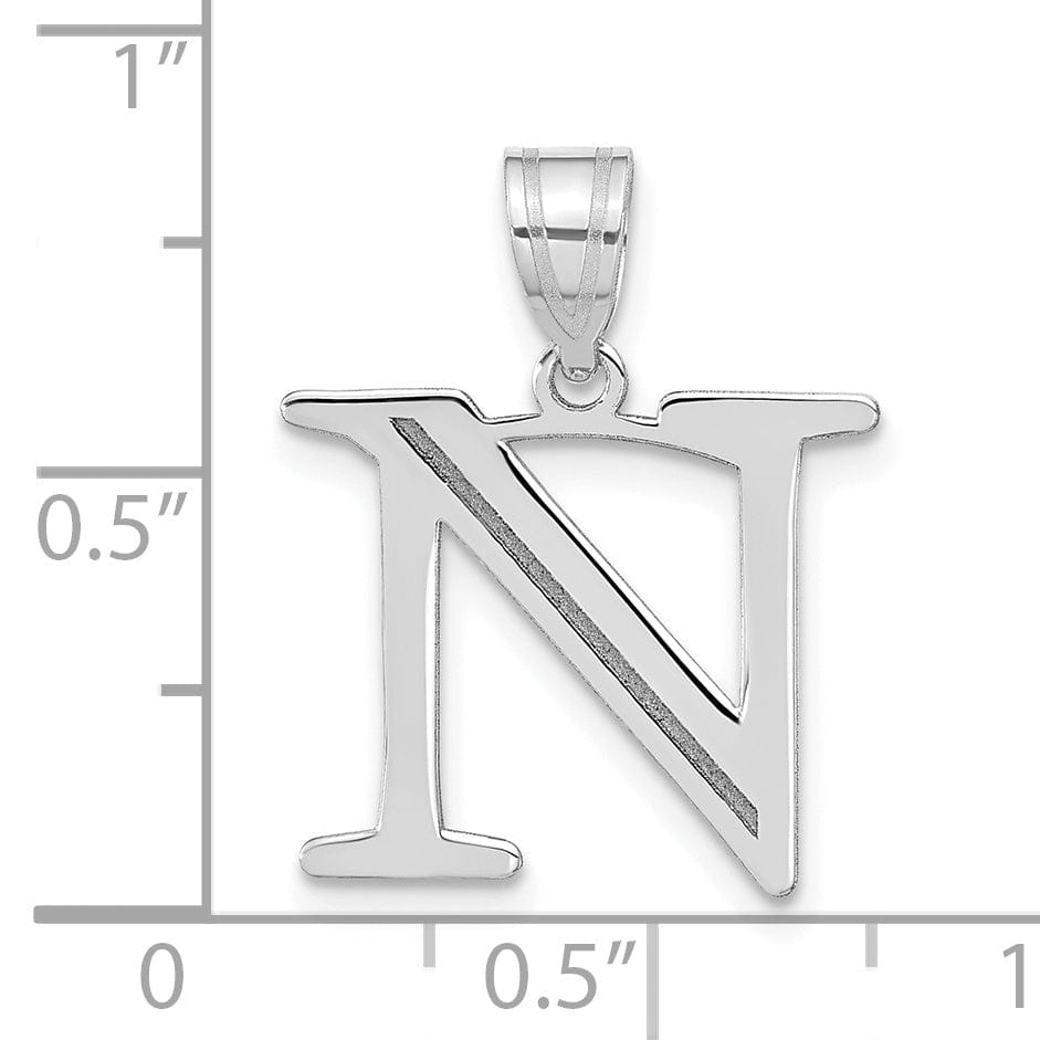 14k White Gold Etched Finish Block Letter N Initial Design Pendant