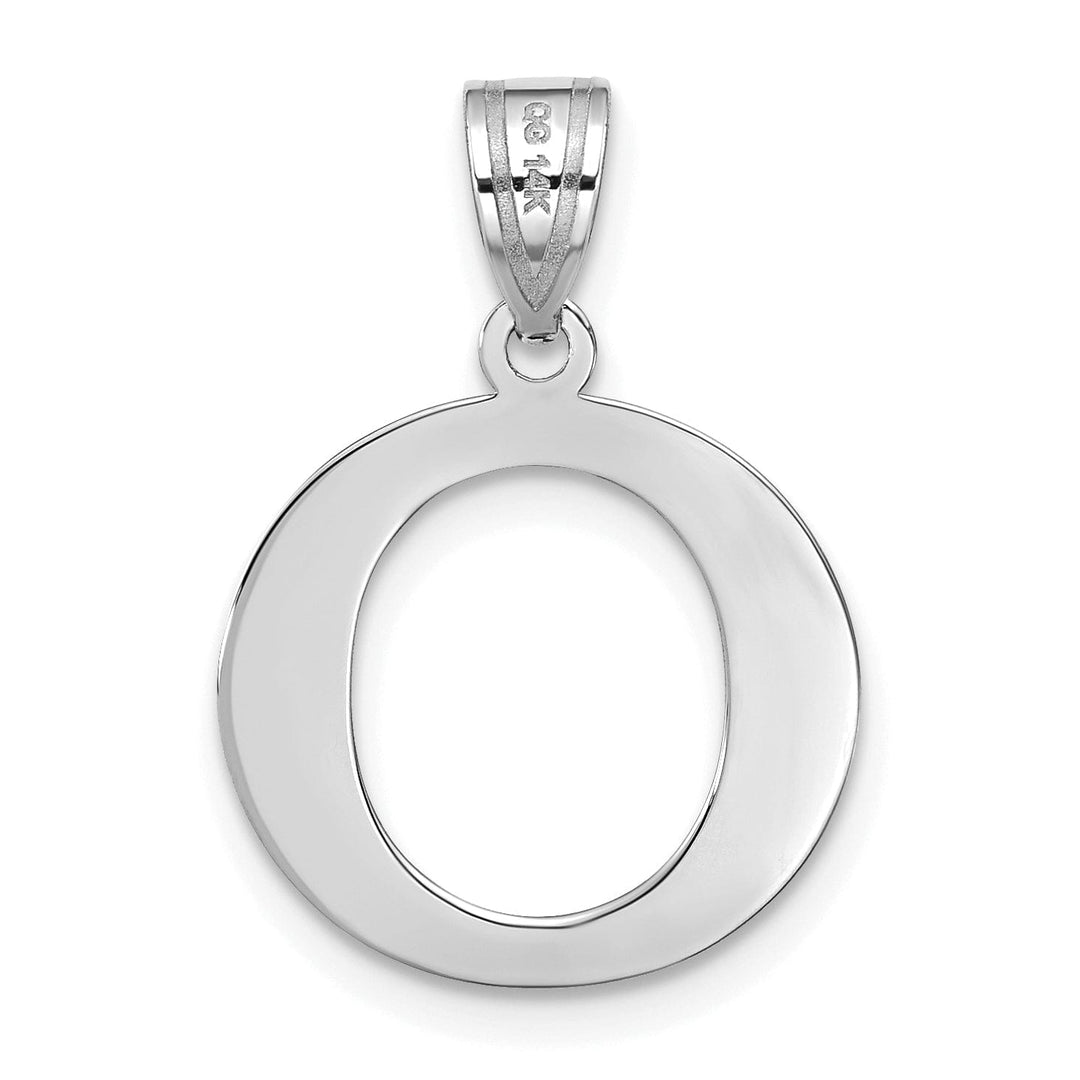 14k White Gold Etched Finish Block Letter O Initial Design Pendant