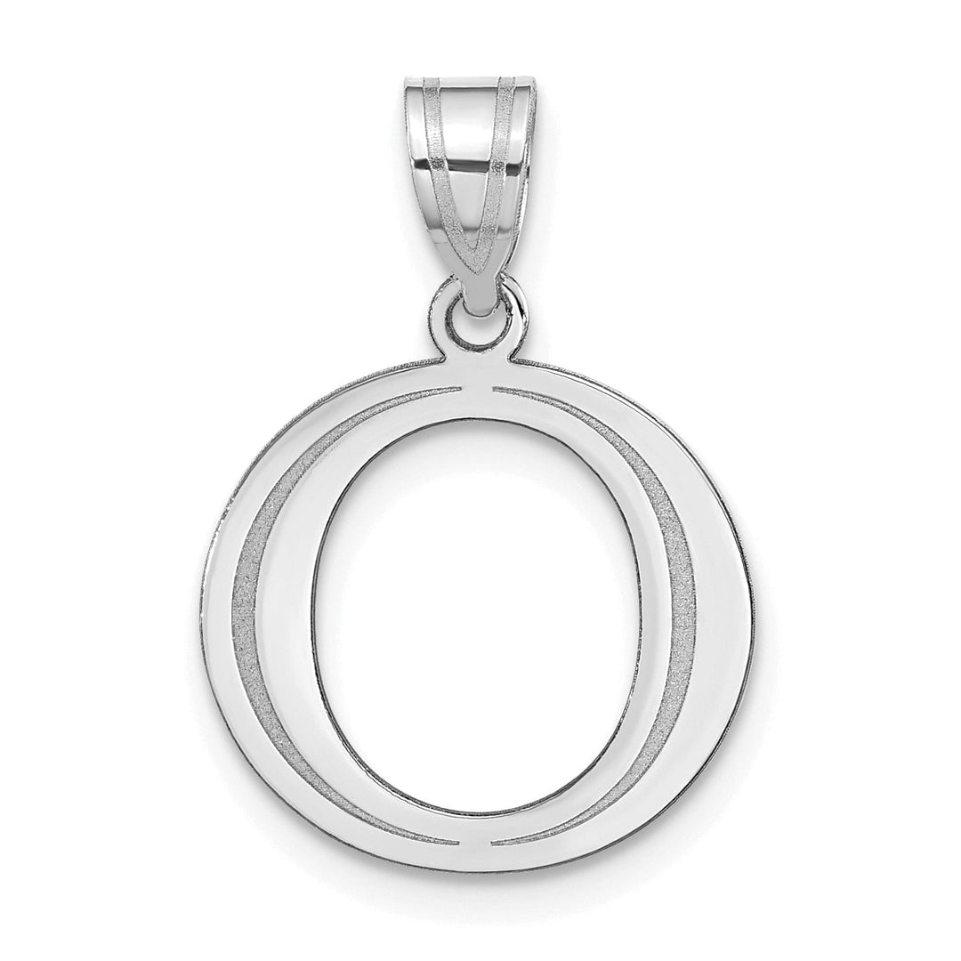 14k White Gold Etched Finish Block Letter O Initial Design Pendant
