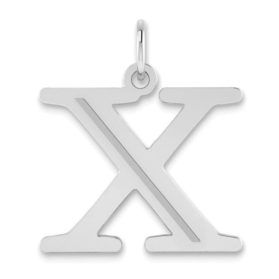 14k White Gold Etched Finish Block Letter X Initial Design Pendant