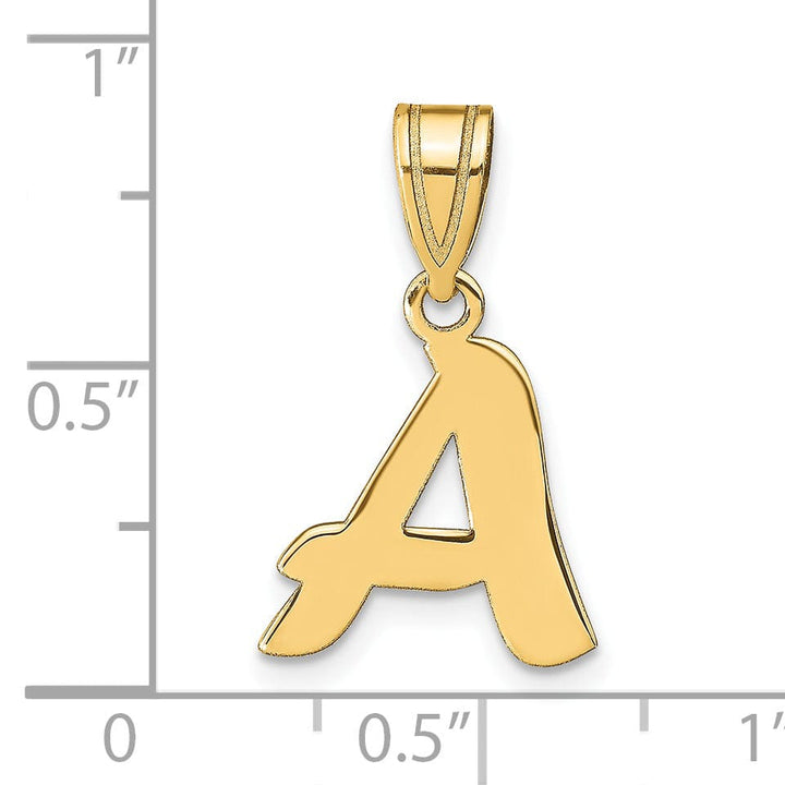 14k Yellow Gold Polished Finish Script Design Letter A Initial Pendant