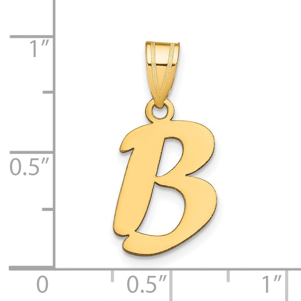 14k Yellow Gold Polished Finish Script Design Letter B Initial Pendant