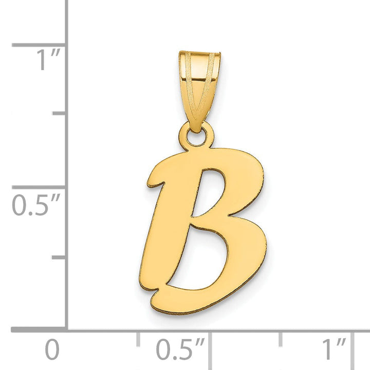 14k Yellow Gold Polished Finish Script Design Letter B Initial Pendant