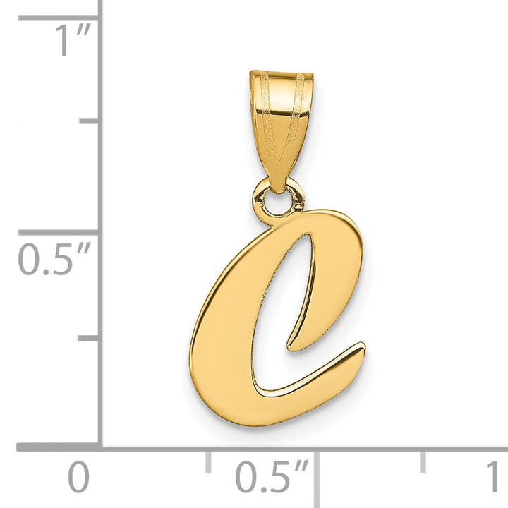 14k Yellow Gold Polished Finish Script Design Letter C Initial Pendant