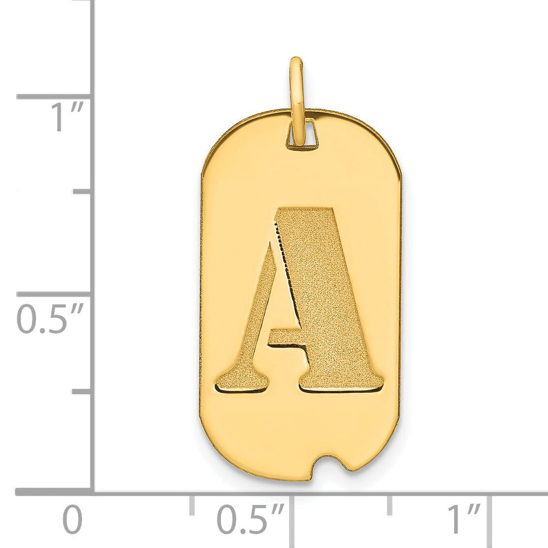 14k Yellow Gold Polished Finish Block Letter A Initial Design Dog Tag Charm Pendant