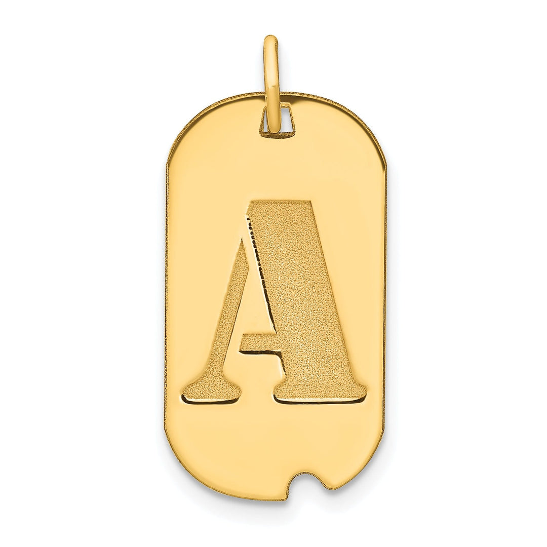 14k Yellow Gold Polished Finish Block Letter A Initial Design Dog Tag Charm Pendant