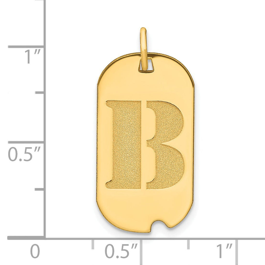14k Yellow Gold Polished Finish Block Letter B Initial Design Dog Tag Charm Pendant