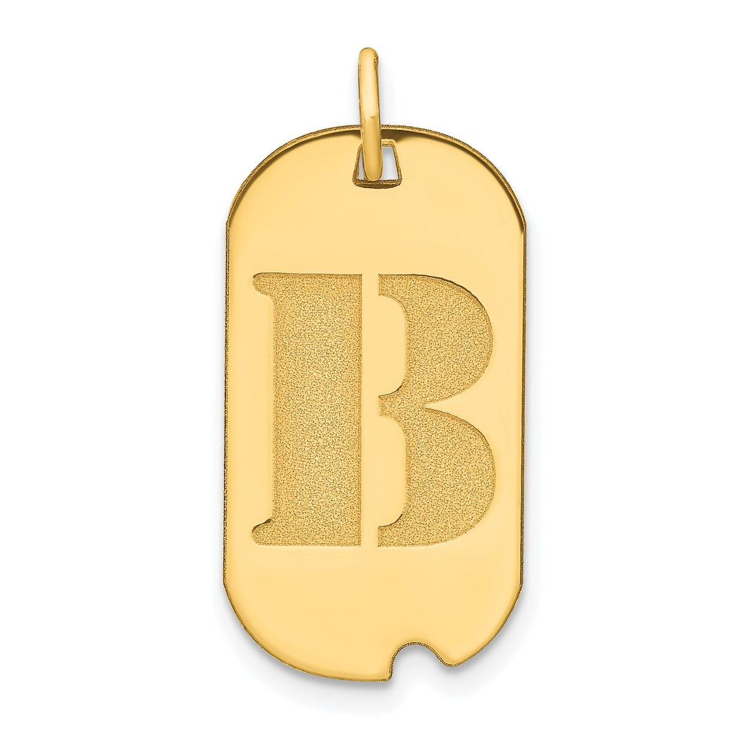 14k Yellow Gold Polished Finish Block Letter B Initial Design Dog Tag Charm Pendant