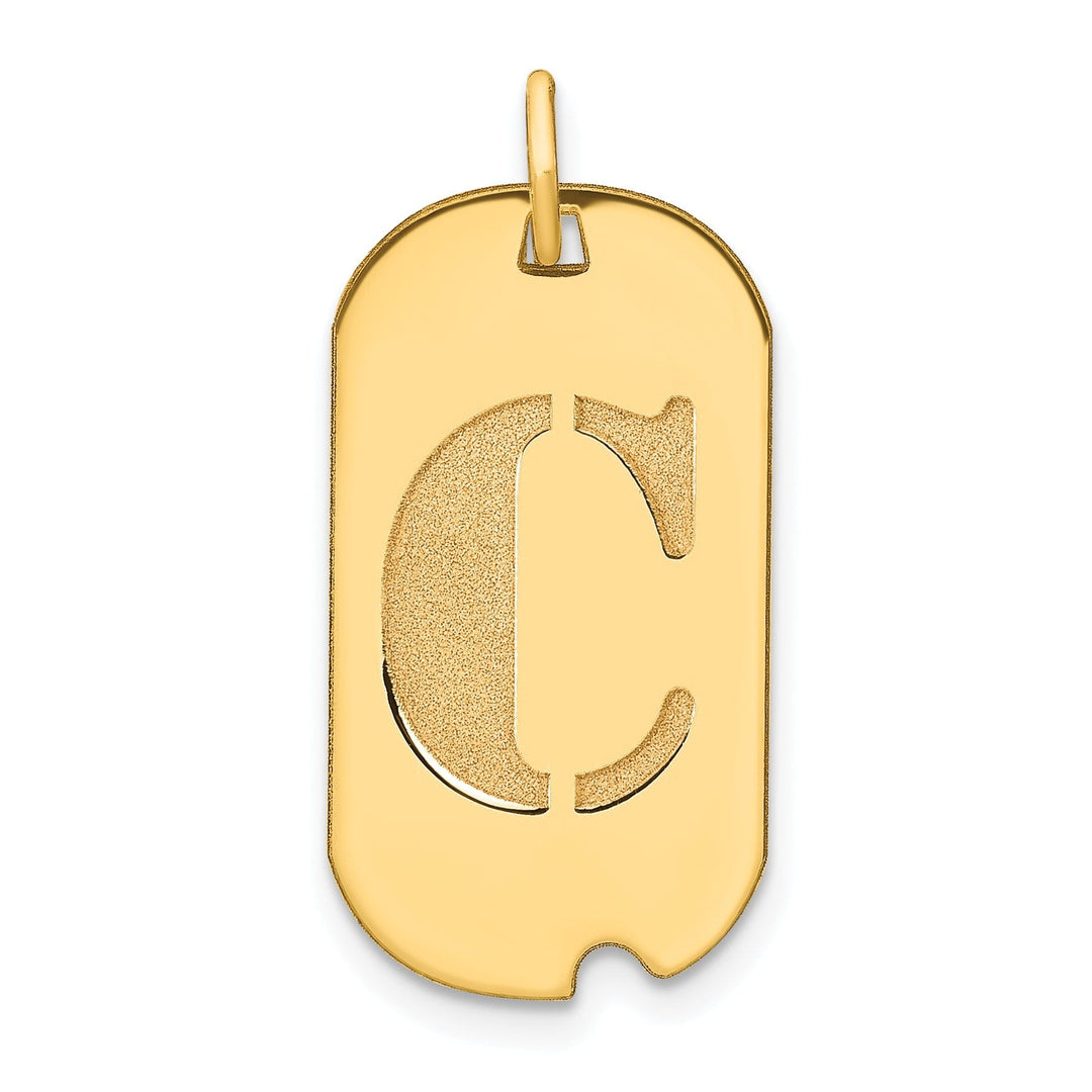 14k Yellow Gold Polished Finish Block Letter C Initial Design Dog Tag Charm Pendant