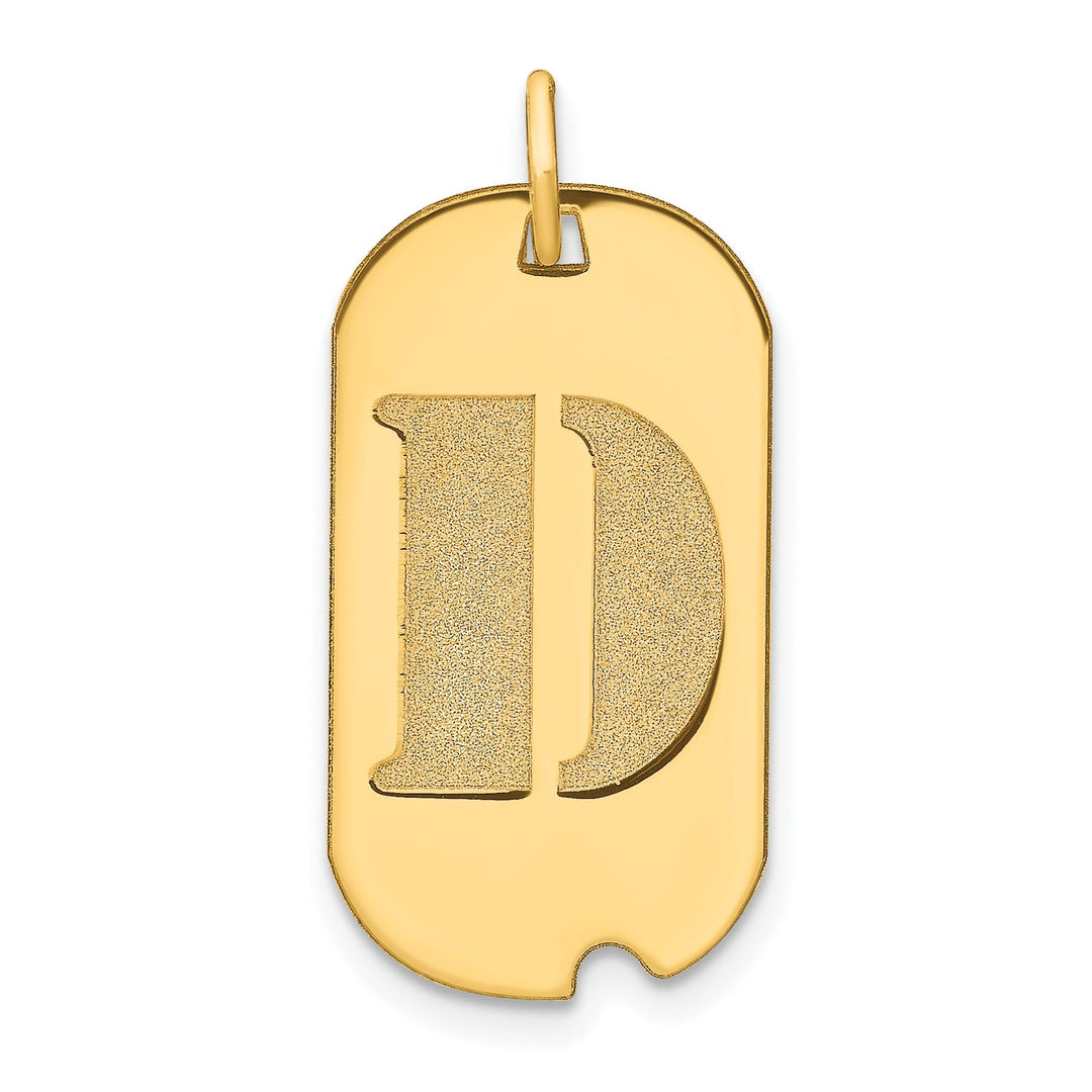 14k Yellow Gold Polished Finish Block Letter D Initial Design Dog Tag Charm Pendant