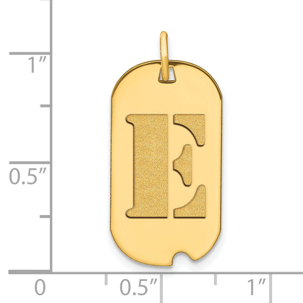 14k Yellow Gold Polished Finish Block Letter E Initial Design Dog Tag Charm Pendant