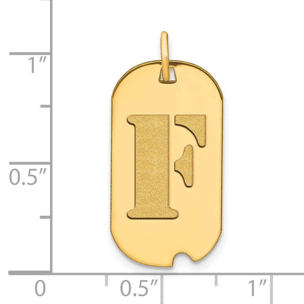 14k Yellow Gold Polished Finish Block Letter F Initial Design Dog Tag Charm Pendant