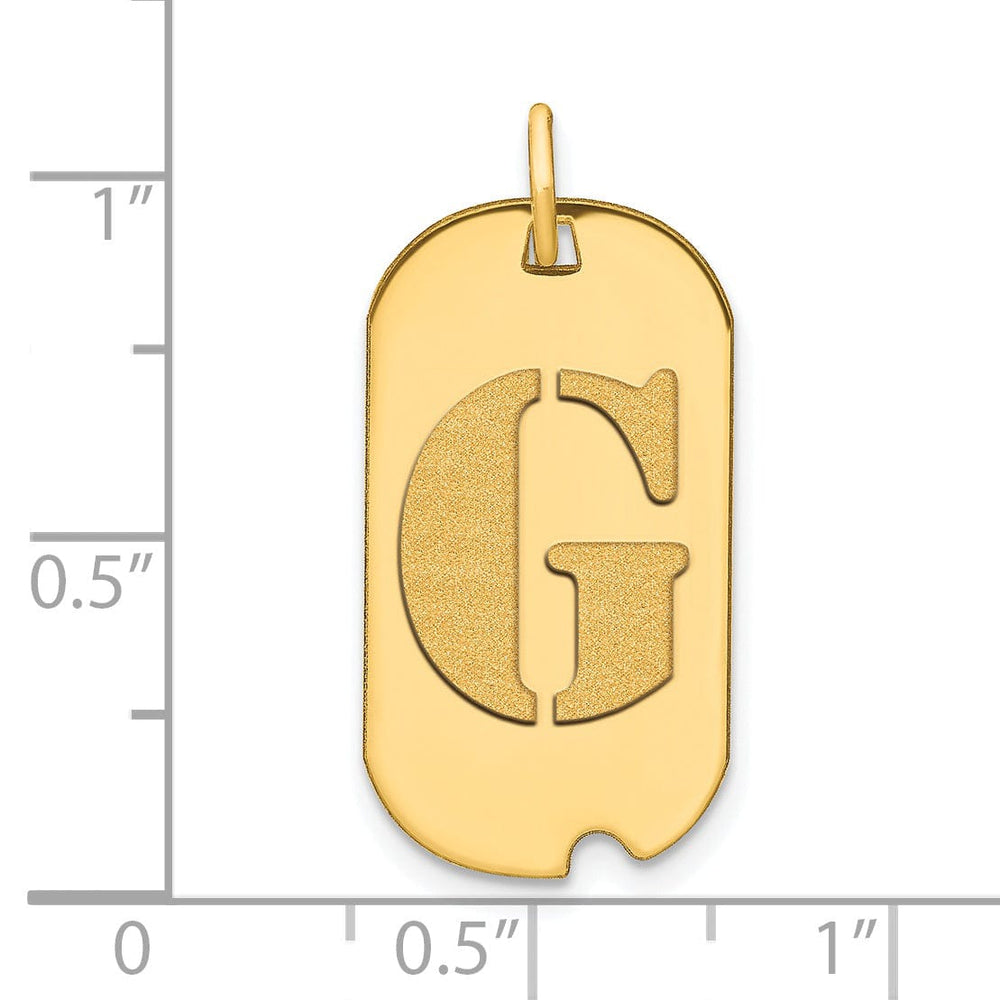 14k Yellow Gold Polished Finish Block Letter G Initial Design Dog Tag Charm Pendant