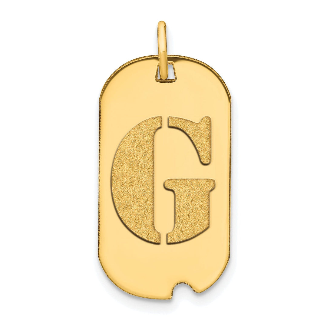 14k Yellow Gold Polished Finish Block Letter G Initial Design Dog Tag Charm Pendant