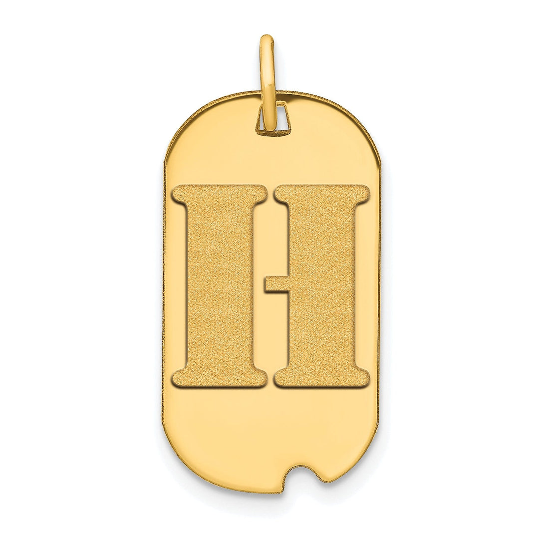 14k Yellow Gold Polished Finish Block Letter H Initial Design Dog Tag Charm Pendant