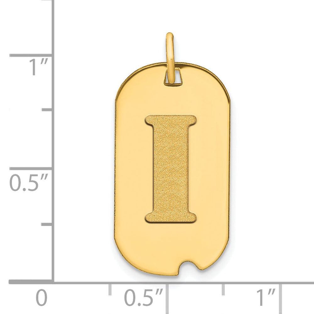 14k Yellow Gold Polished Finish Block Letter I Initial Design Dog Tag Charm Pendant