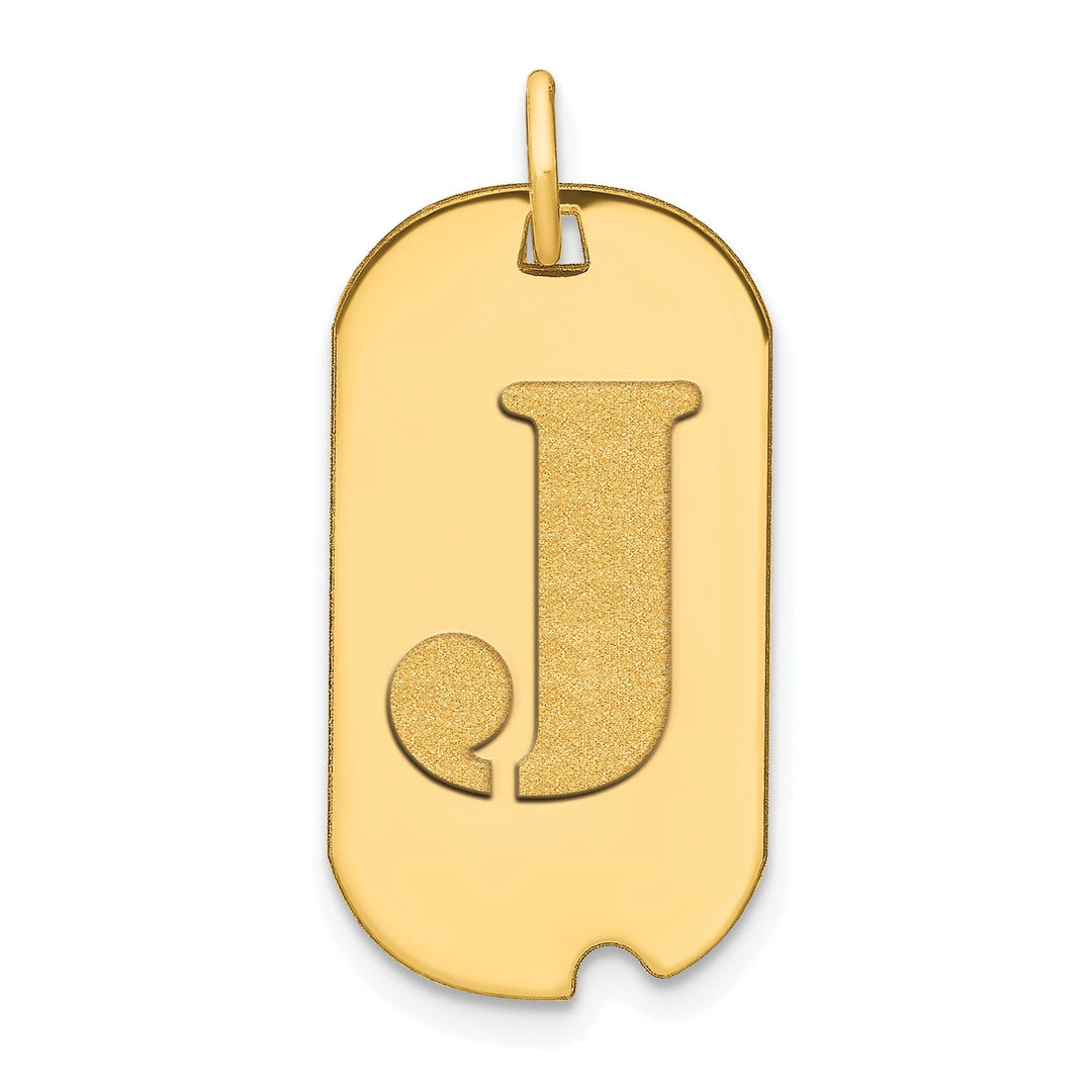 14k Yellow Gold Polished Finish Block Letter J Initial Design Dog Tag Charm Pendant