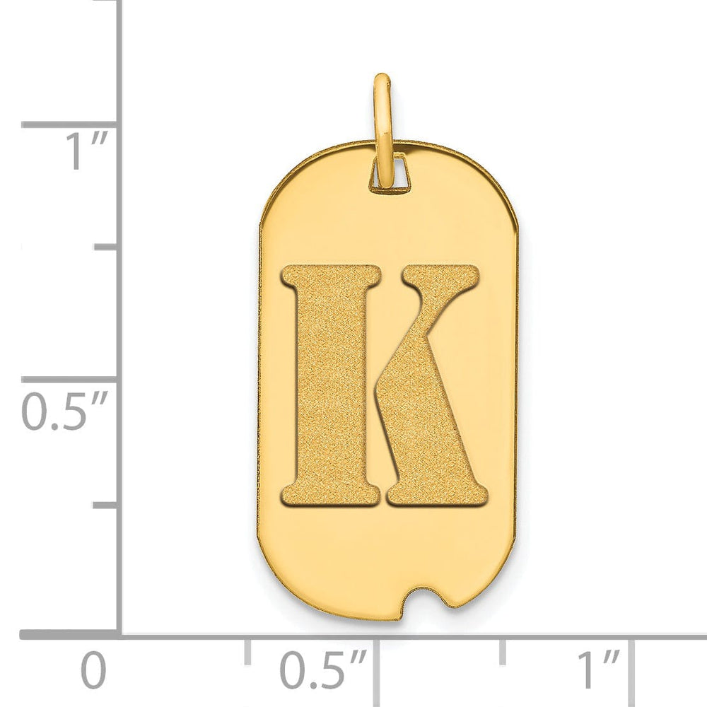 14k Yellow Gold Polished Finish Block Letter K Initial Design Dog Tag Charm Pendant