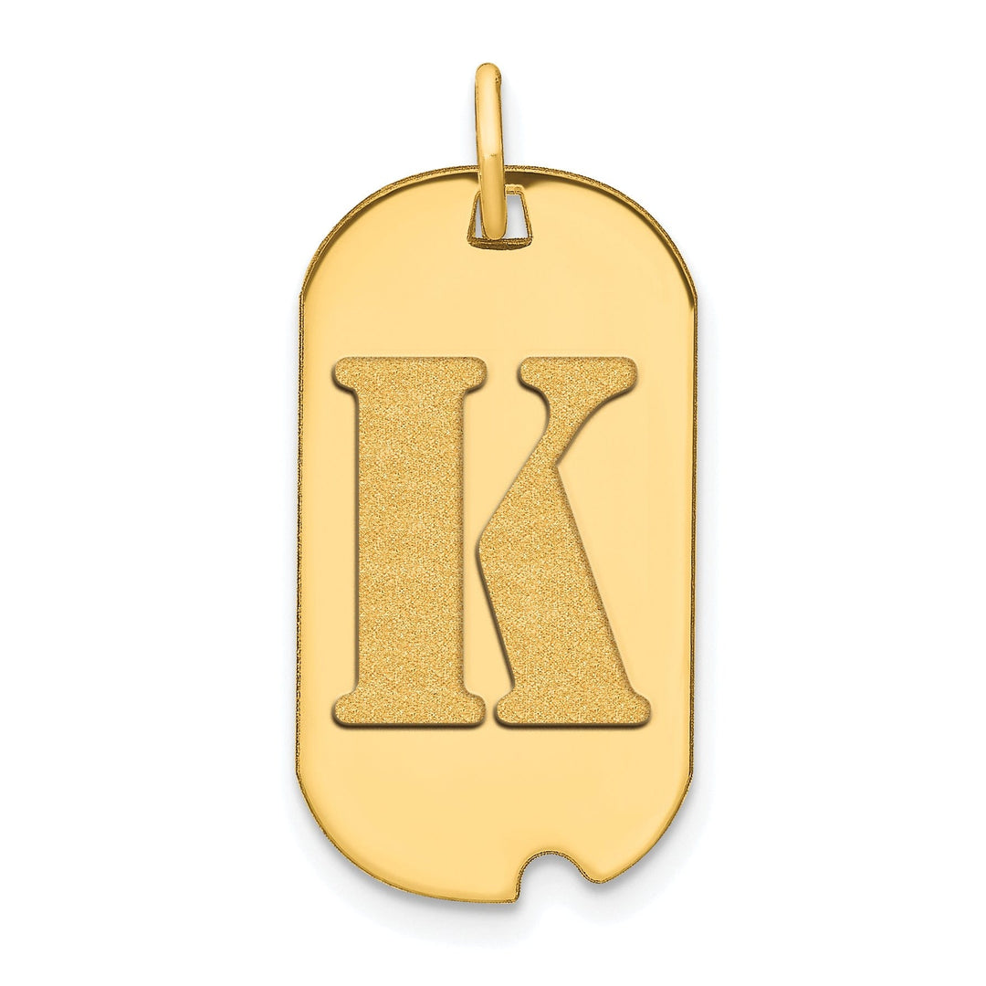14k Yellow Gold Polished Finish Block Letter K Initial Design Dog Tag Charm Pendant