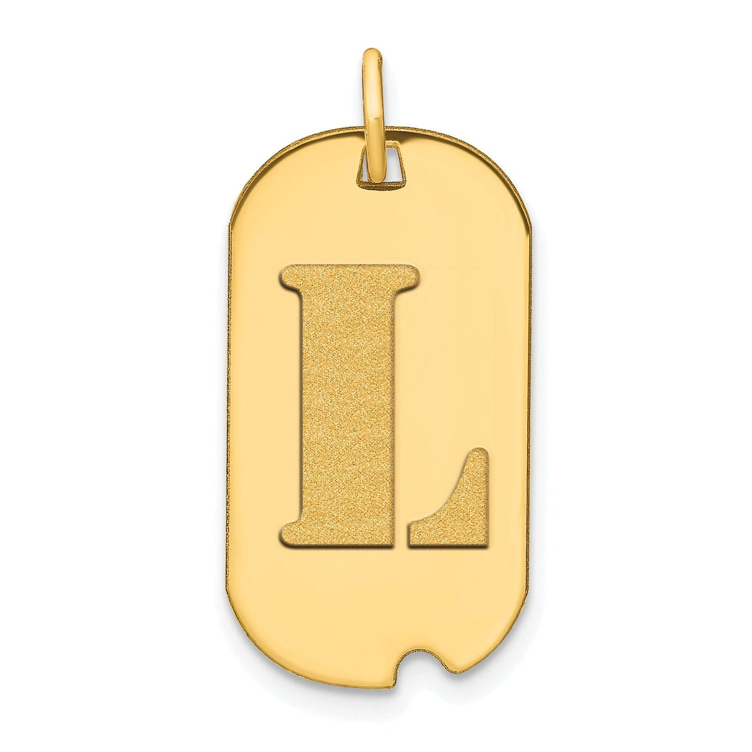 14k Yellow Gold Polished Finish Block Letter L Initial Design Dog Tag Charm Pendant