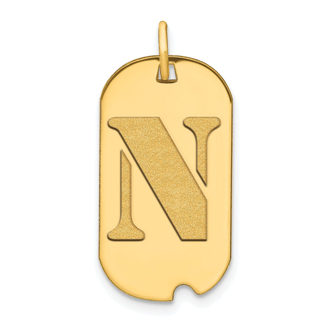 14k Yellow Gold Polished Finish Block Letter N Initial Design Dog Tag Charm Pendant
