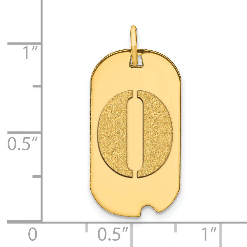 14k Yellow Gold Polished Finish Block Letter O Initial Design Dog Tag Charm Pendant