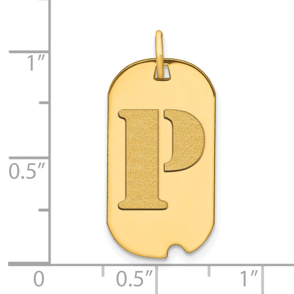 14k Yellow Gold Polished Finish Block Letter P Initial Design Dog Tag Charm Pendant