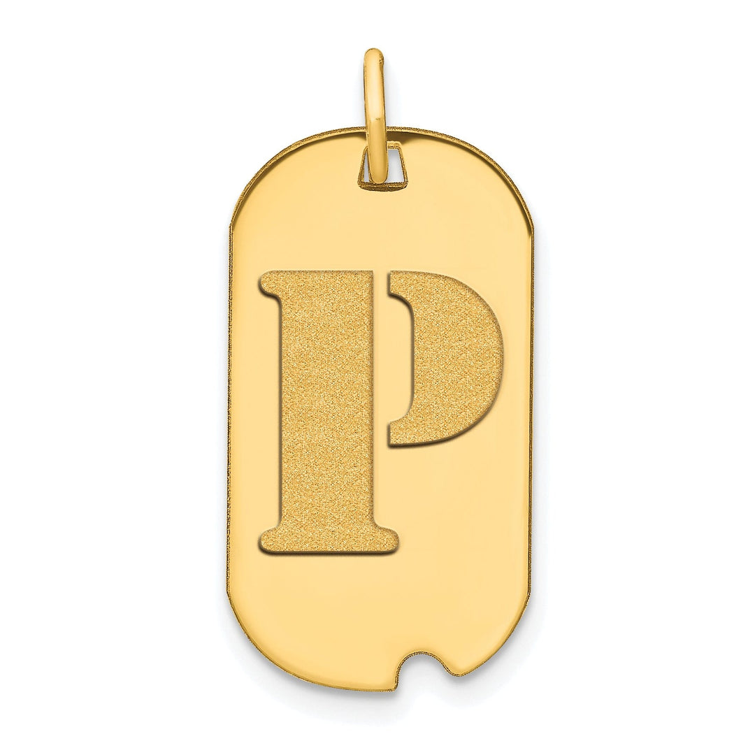 14k Yellow Gold Polished Finish Block Letter P Initial Design Dog Tag Charm Pendant