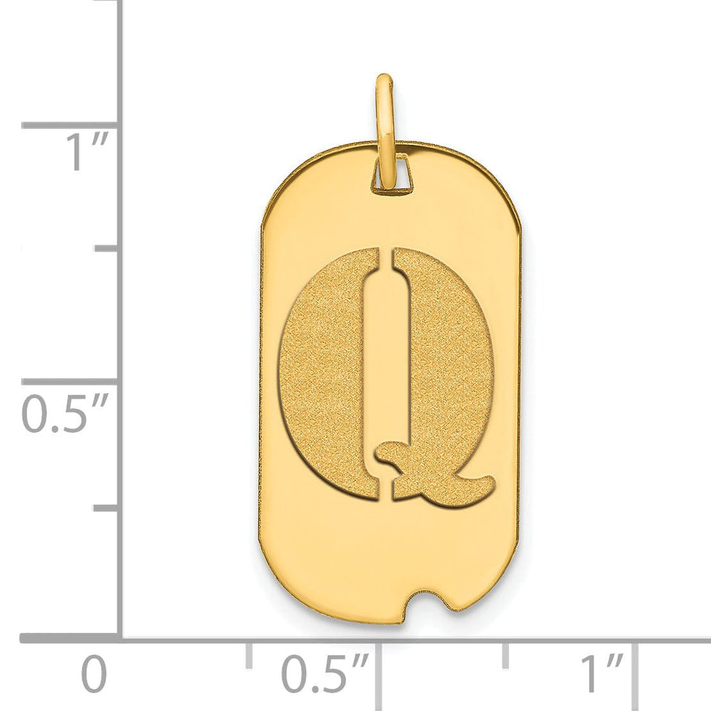 14k Yellow Gold Polished Finish Block Letter Q Initial Design Dog Tag Charm Pendant
