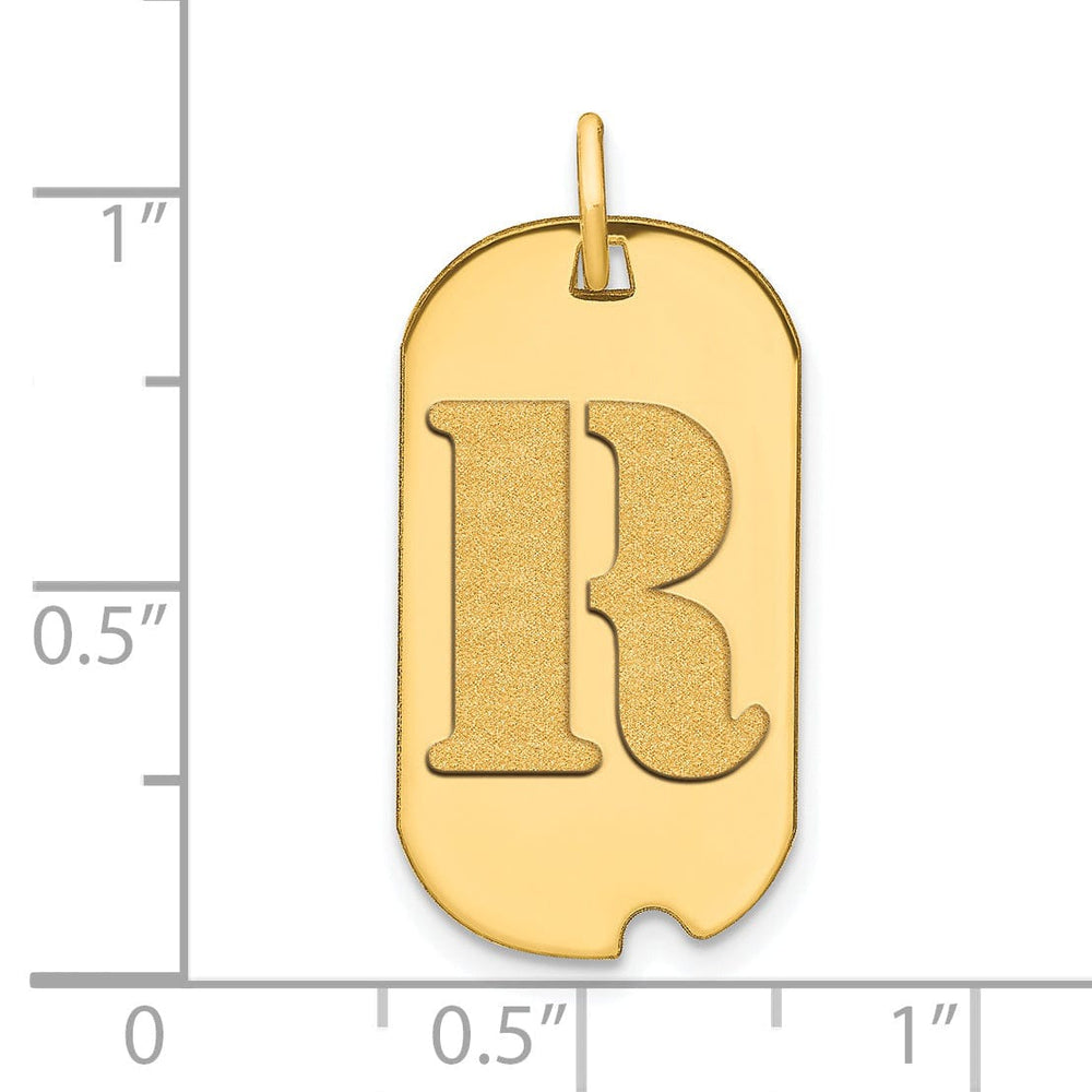 14k Yellow Gold Polished Finish Block Letter R Initial Design Dog Tag Charm Pendant