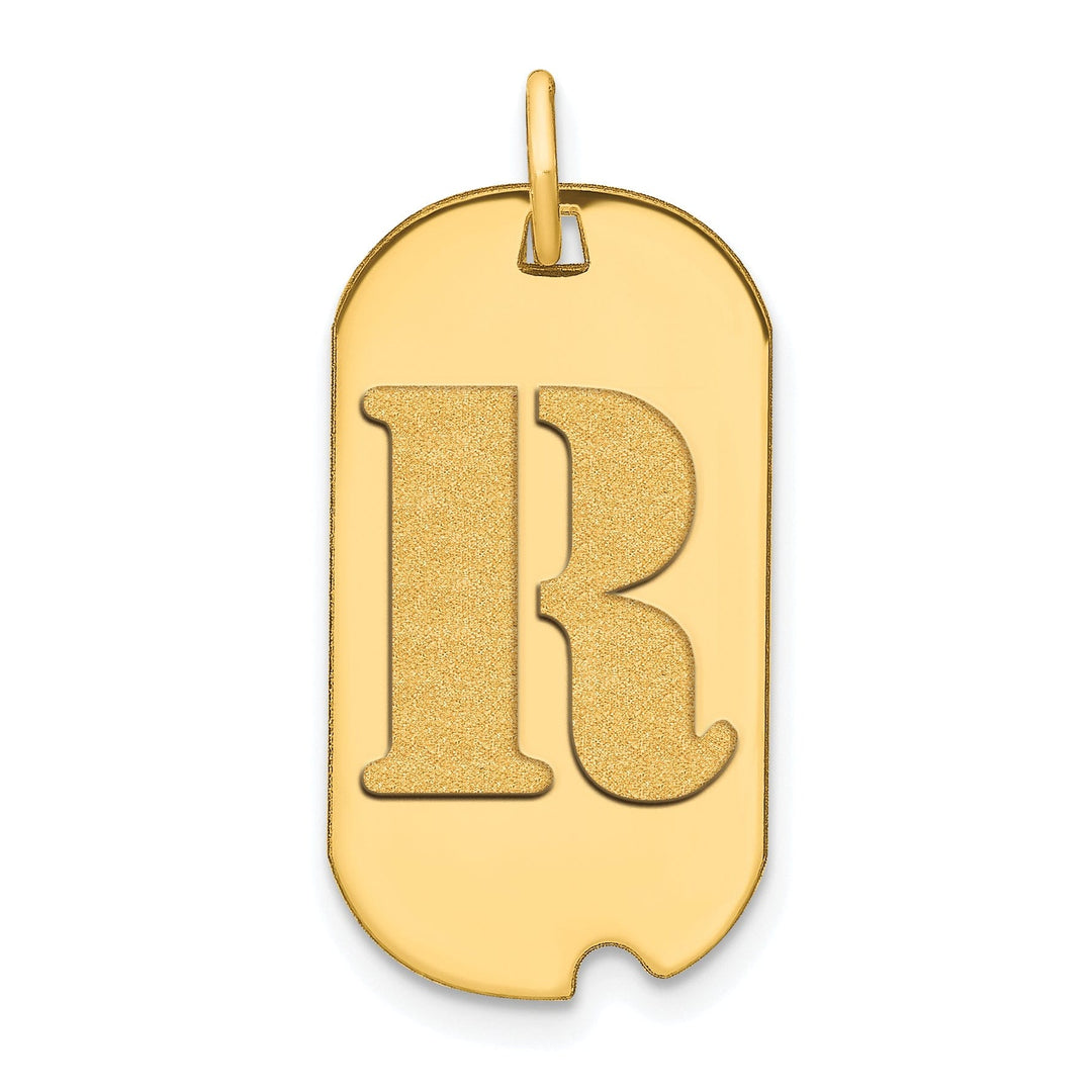 14k Yellow Gold Polished Finish Block Letter R Initial Design Dog Tag Charm Pendant