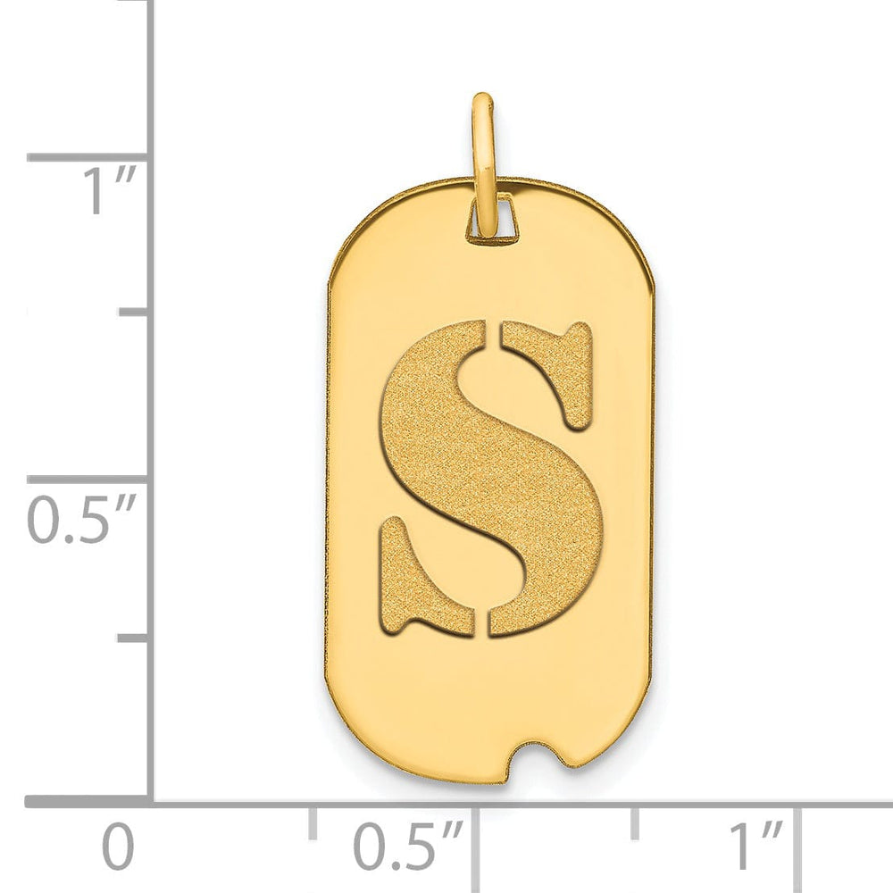 14k Yellow Gold Polished Finish Block Letter S Initial Design Dog Tag Charm Pendant
